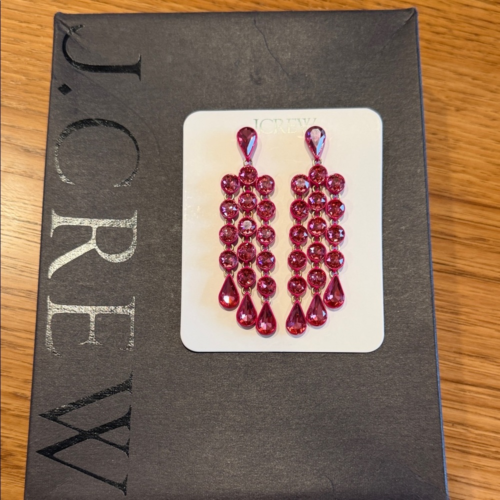 J. Crew Fuchsia Crystal Brûlée Chandelier Earrings